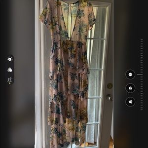 Missguided Pink Tropical Print Ruffle Dress